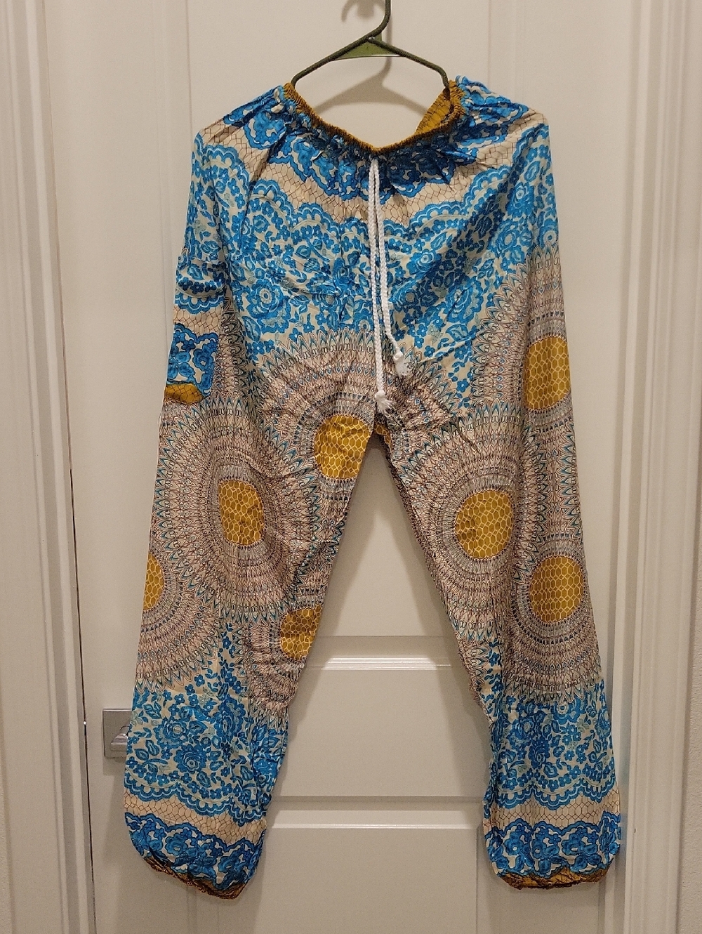 Straight Leg Bohemian Print Pants in Blue and Mustard